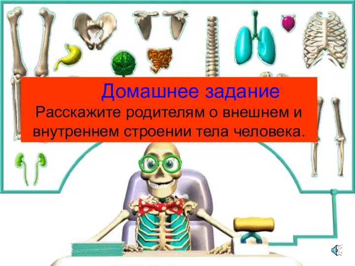 Домашнее задание Расскажите родителям о внешнем и внутреннем строении тела человека.