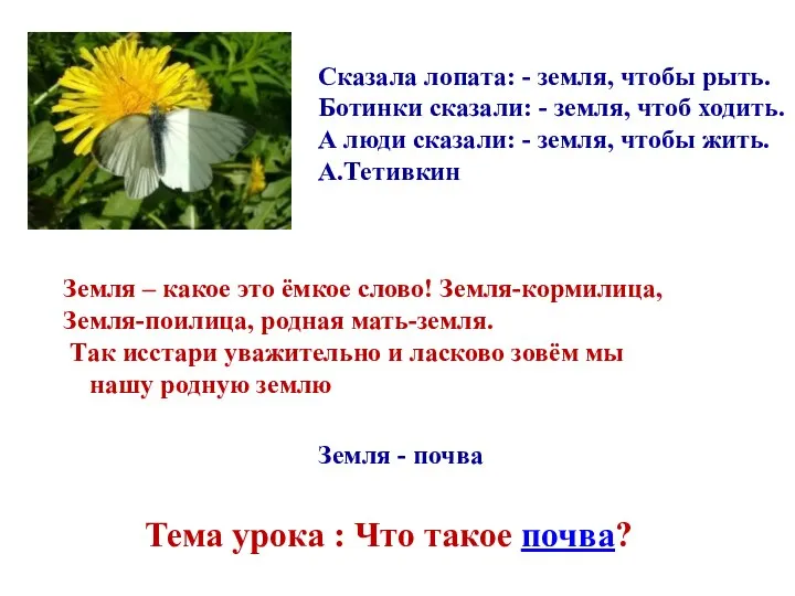 Сказала лопата: - земля, чтобы рыть. Ботинки сказали: - земля, чтоб