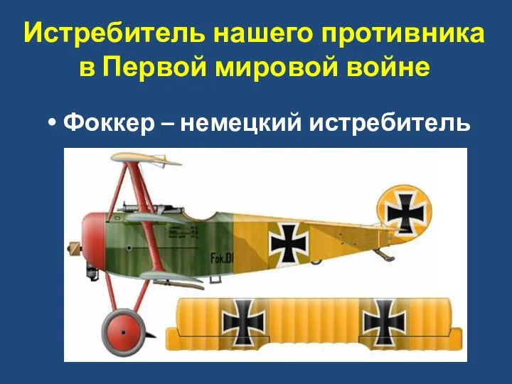 Истребитель нашего противника в Первой мировой войне Фоккер – немецкий истребитель