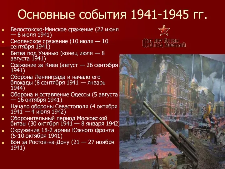 Основные события 1941-1945 гг. Белостокско-Минское сражение (22 июня — 8 июля