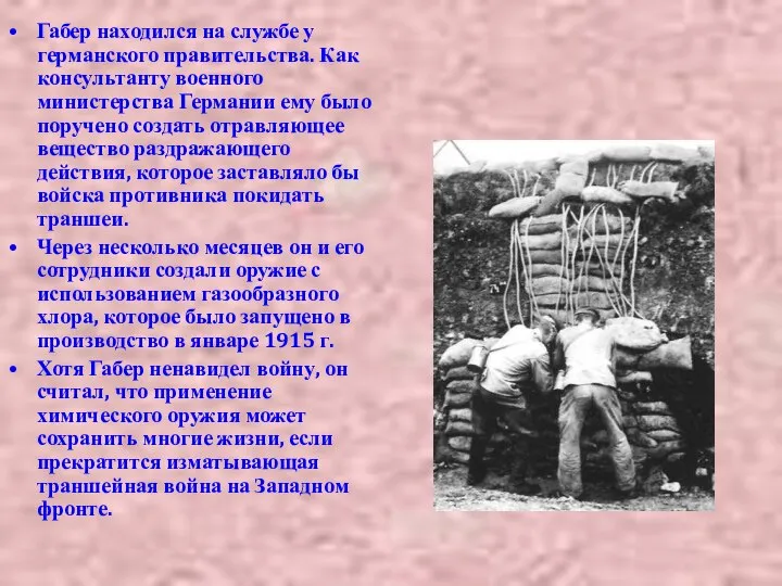 Габер находился на службе у германского правительства. Как консультанту военного министерства