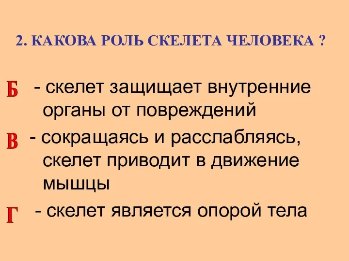 2. КАКОВА РОЛЬ СКЕЛЕТА ЧЕЛОВЕКА ? - скелет защищает внутренние органы