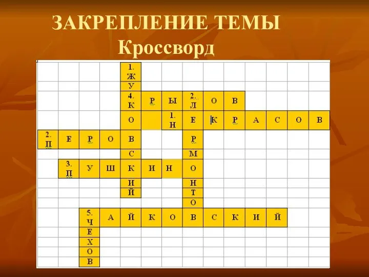 ЗАКРЕПЛЕНИЕ ТЕМЫ Кроссворд