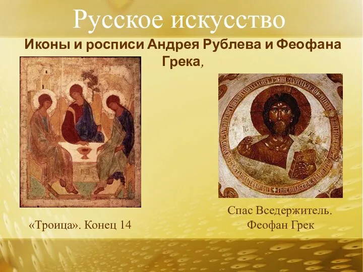 Иконы и росписи Андрея Рублева и Феофана Грека, «Троица». Конец 14