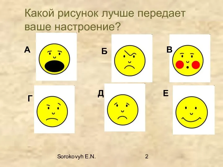 Sorokovyh E.N. А Б В Г Д Е Какой рисунок лучше передает ваше настроение?