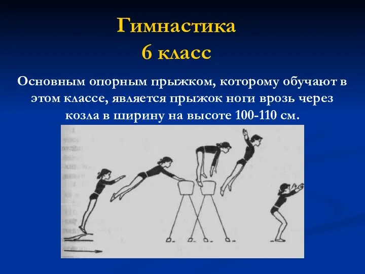 Гимнастика 6 класс Основным опорным прыжком, которому обучают в этом классе,