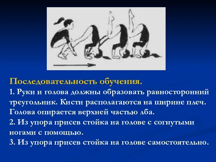 Последовательность обучения. 1. Руки и голова должны образовать равносторонний треугольник. Кисти