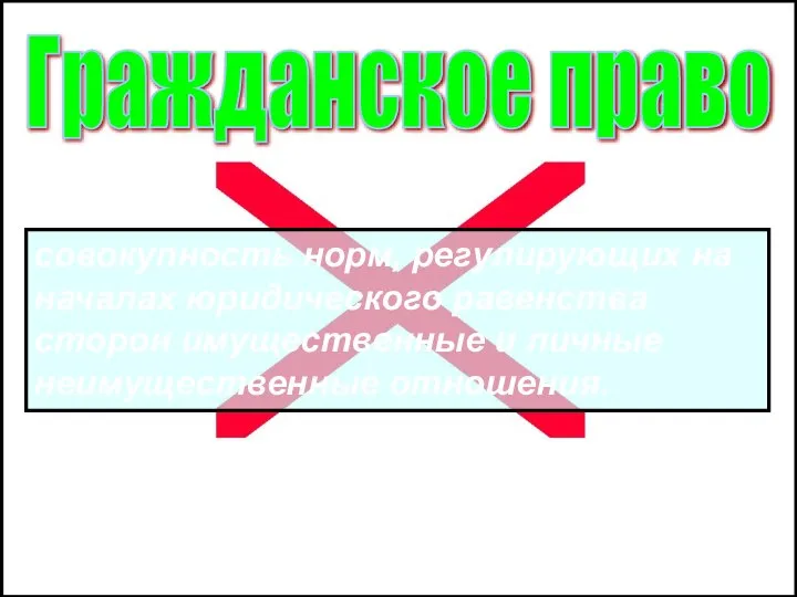 совокупность норм, регулирующих на началах юридического равенства сторон имущественные и личные неимущественные отношения. Гражданское право