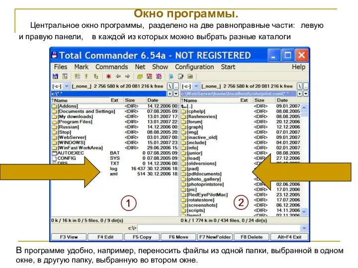 Окно программы. Центральное окно программы, разделено на две равноправные части: В