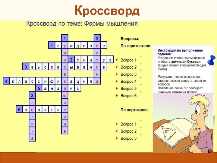 Кроссворд Мысль, в которой что-либо утверждается или отрицается. Мысленное соединение в