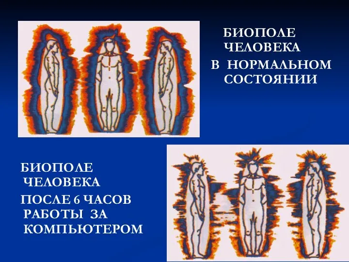 БИОПОЛЕ ЧЕЛОВЕКА ПОСЛЕ 6 ЧАСОВ РАБОТЫ ЗА КОМПЬЮТЕРОМ БИОПОЛЕ ЧЕЛОВЕКА В НОРМАЛЬНОМ СОСТОЯНИИ