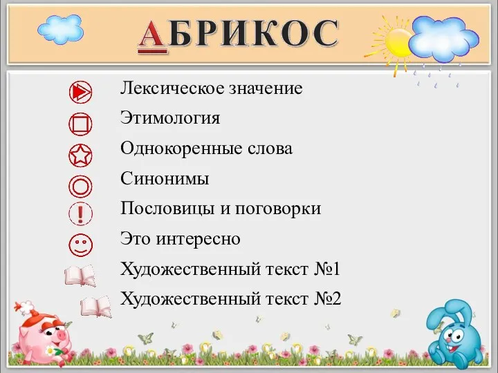 Лексическое значение Этимология Однокоренные слова Синонимы Пословицы и поговорки Это интересно