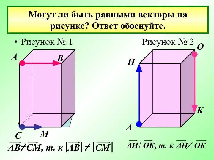 Могут ли быть равными векторы на рисунке? Ответ обоснуйте. Рисунок №