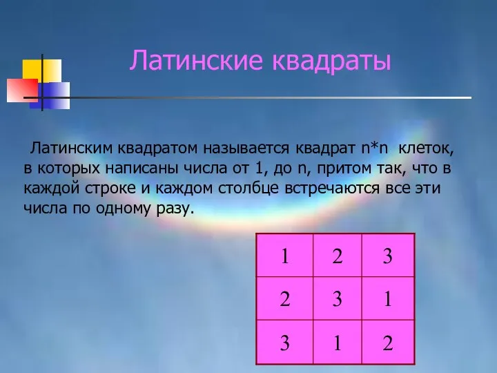 Латинским квадратом называется квадрат n*n клеток, в которых написаны числа от