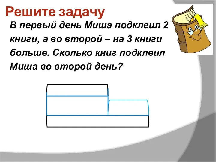 Решите задачу В первый день Миша подклеил 2 книги, а во