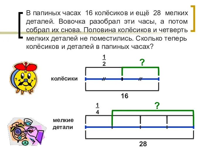 В папиных часах 16 колёсиков и ещё 28 мелких деталей. Вовочка