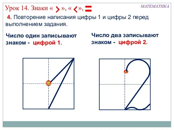 4. Повторение написания цифры 1 и цифры 2 перед выполнением задания.