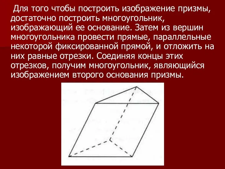 Для того чтобы построить изображение призмы, достаточно построить многоугольник, изображающий ее