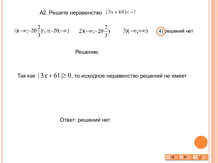 А2. Решите неравенство Решение. Так как , то исходное неравенство решений