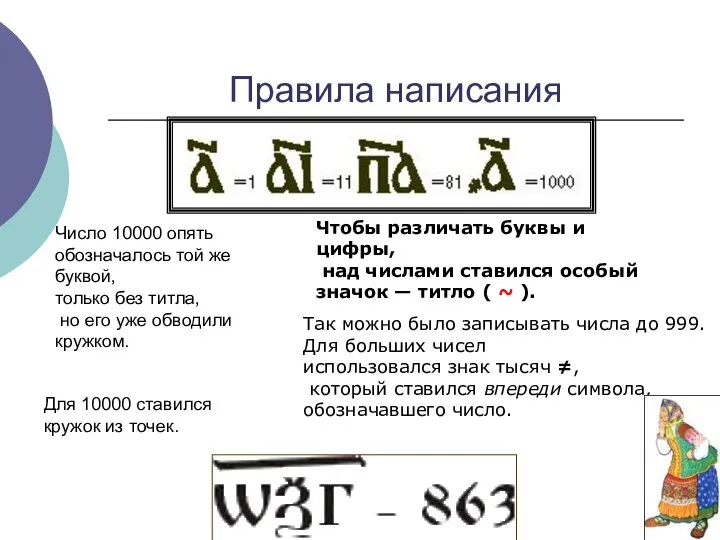 Правила написания Так можно было записывать числа до 999. Для больших