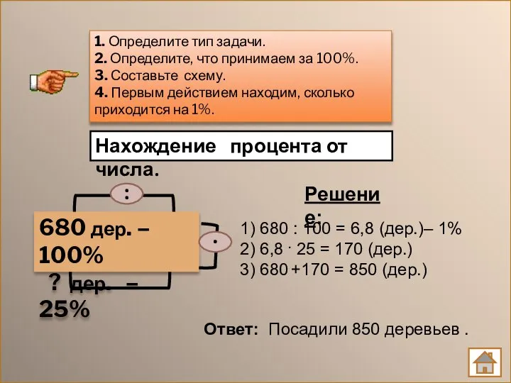 1. Определите тип задачи. 2. Определите, что принимаем за 100%. 3.