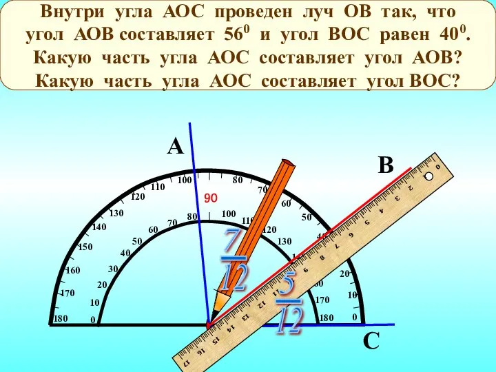 А С О В Внутри угла АОС проведен луч ОВ так,