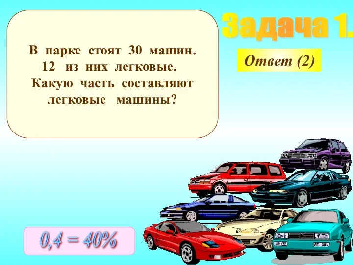 Задача 1. В парке стоят 30 машин. из них легковые. Какую