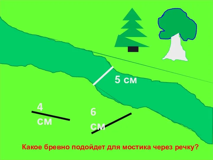 4 см 6 см 5 см Какое бревно подойдет для мостика через речку?