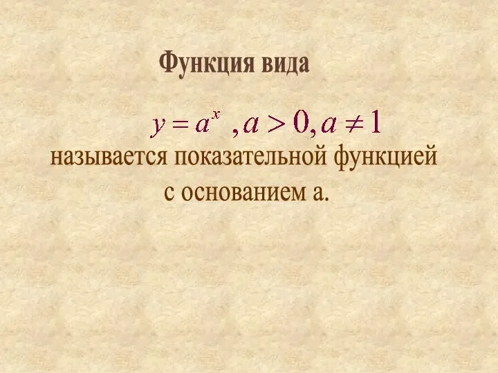 Функция вида называется показательной функцией с основанием а.