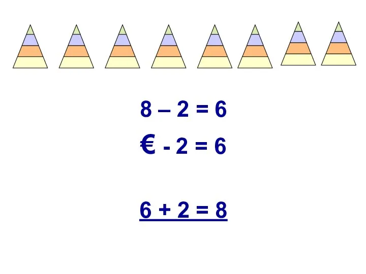 8 – 2 = 6 € - 2 = 6 6 + 2 = 8