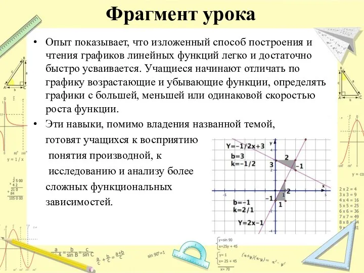 Фрагмент урока Опыт показывает, что изложенный способ построения и чтения графиков