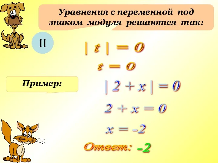 Уравнения с переменной под знаком модуля решаются так: II | t