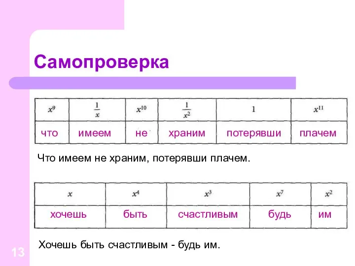 Самопроверка Что имеем не храним, потерявши плачем. Хочешь быть счастливым - будь им.