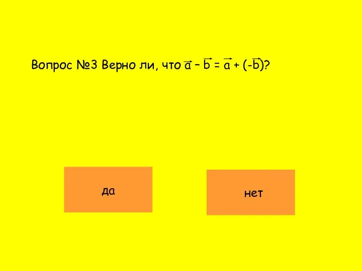 Вопрос №3 Верно ли, что a – b = a + (-b)? да нет