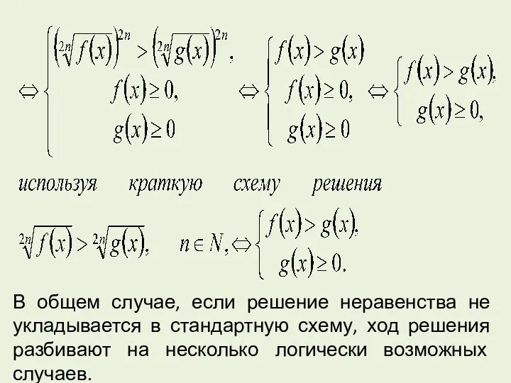 В общем случае, если решение неравенства не укладывается в стандартную схему,