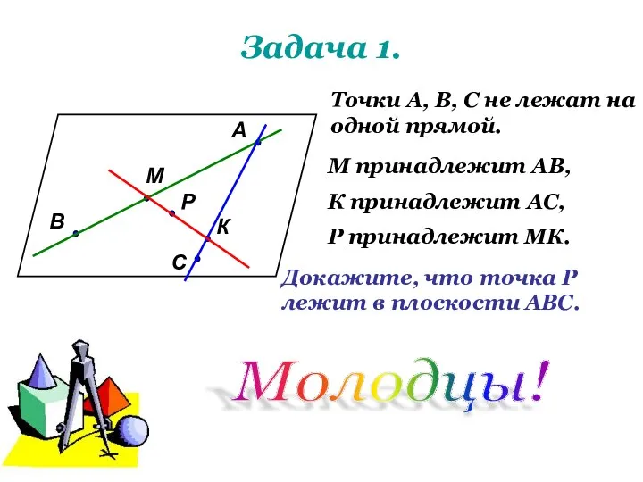 Задача 1. А В С М К Р Точки А, В,