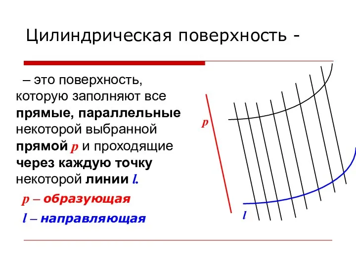 Цилиндрическая поверхность - – это поверхность, которую заполняют все прямые, параллельные