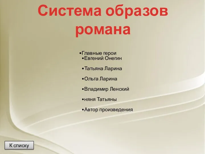 Система образов романа К списку