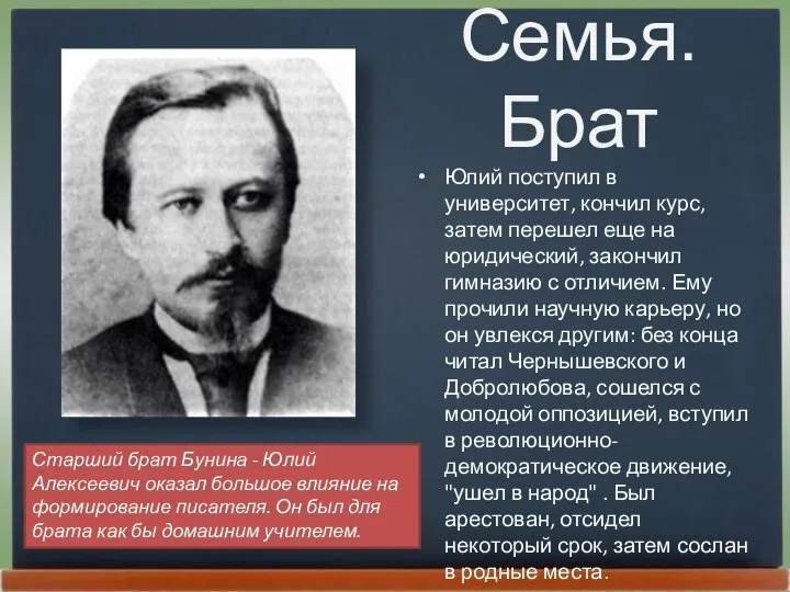 Семья. Брат Юлий поступил в университет, кончил курс, затем перешел еще