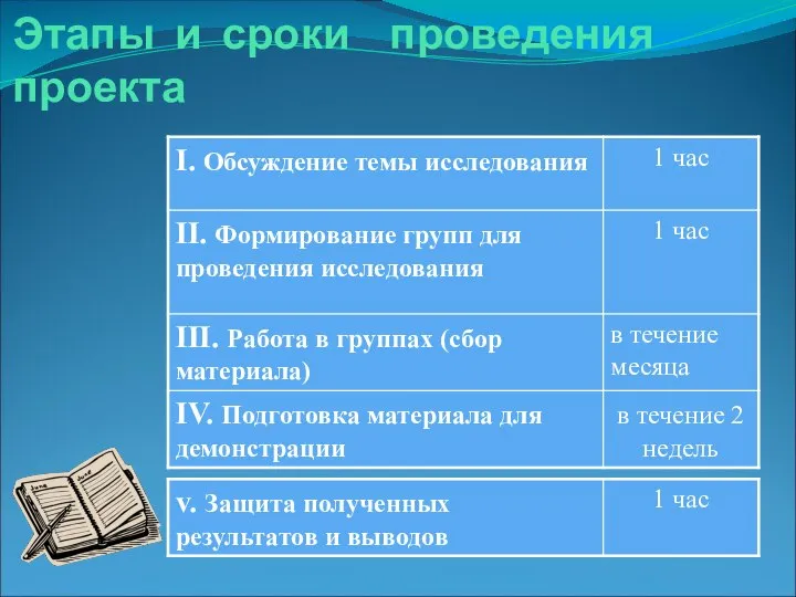 Этапы и сроки проведения проекта