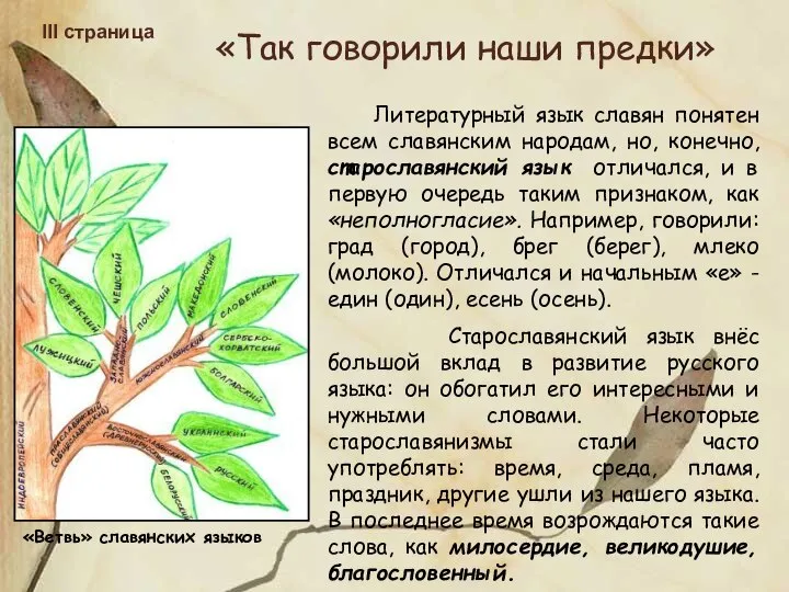 «Так говорили наши предки» III страница Литературный язык славян понятен всем