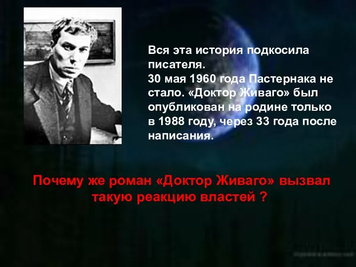 Вся эта история подкосила писателя. 30 мая 1960 года Пастернака не