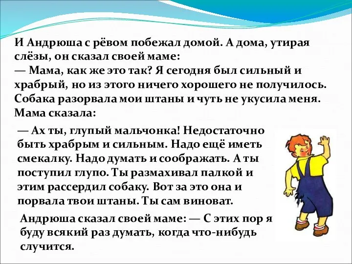 И Андрюша с рёвом побежал домой. А дома, утирая слёзы, он