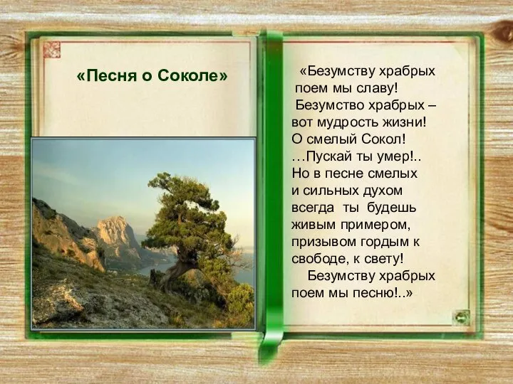 «Песня о Соколе» «Безумству храбрых поем мы славу! Безумство храбрых –