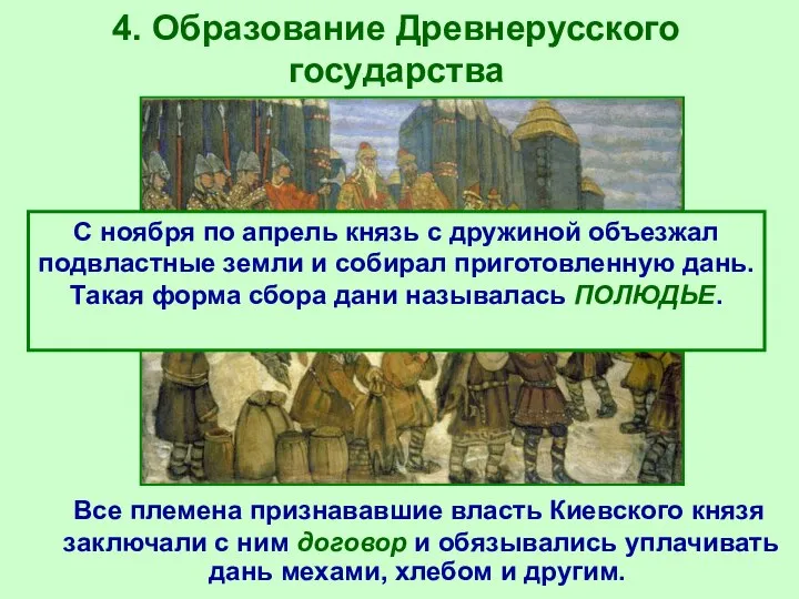 4. Образование Древнерусского государства Все племена признававшие власть Киевского князя заключали