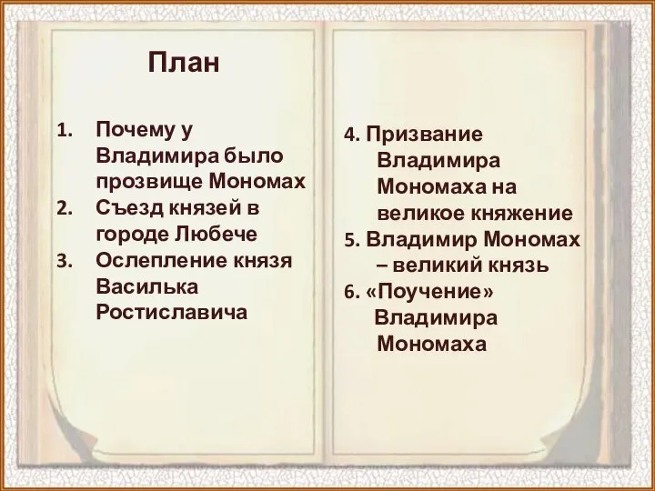 Почему у Владимира было прозвище Мономах Съезд князей в городе Любече