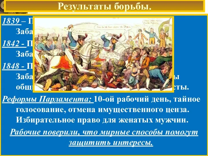 Результаты борьбы. 1839 – Парламент отверг Первую петицию. Забастовки. Аресты участников.