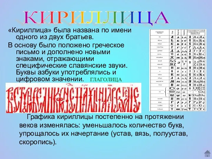 «Кириллица» была названа по имени одного из двух братьев. В основу