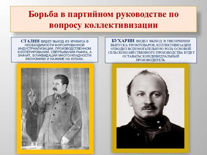 Борьба в партийном руководстве по вопросу коллективизации Сталин видел выход из