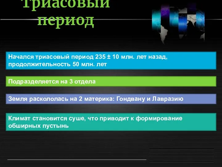 Триасовый период Начался триасовый период 235 ± 10 млн. лет назад,